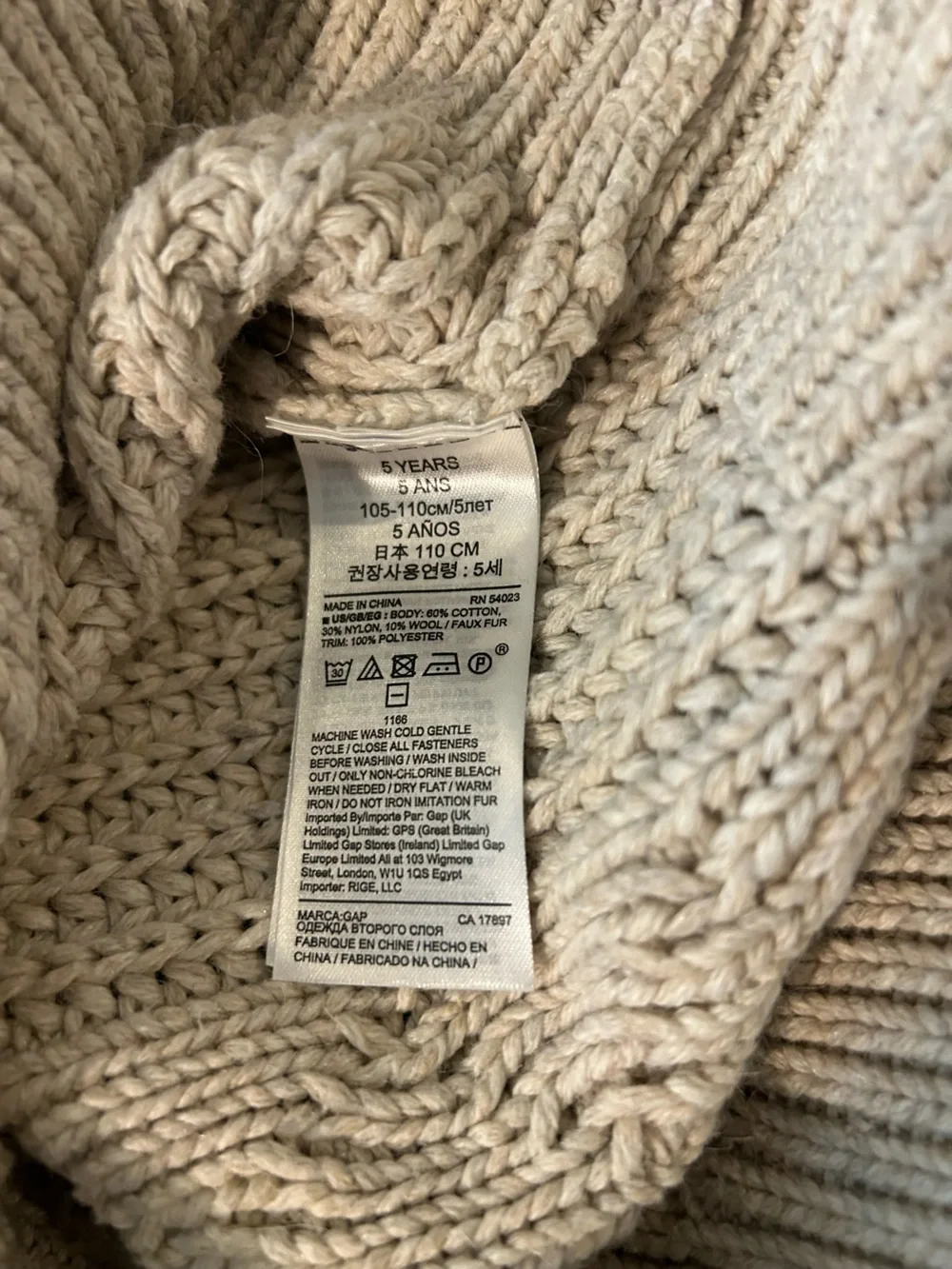Baby Gap Kids Cable Knit Sweater 5 Years Beige Mock Neck Pullover